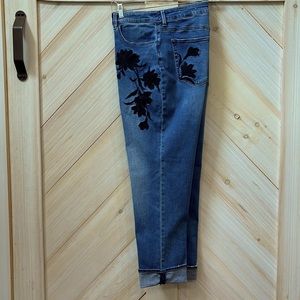 Chico’s Jeans: Embroidered Boyfriend Ankle cut jeans.